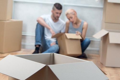 Commercial office furniture and equipment being prepared for relocation in Woodford Green