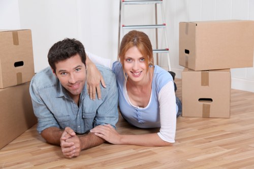 Boxes and household items prepared for a removal van