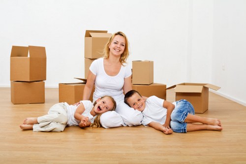 Local office relocation scene showing business premises and moving equipment