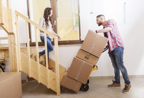 Local moving truck with furniture and boxes for transport
